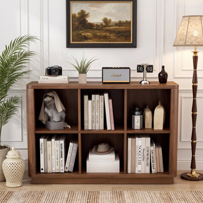 40" Farmhouse Wood 6-Cube Low Open Storages,  Brown Bookshelf with Curved Edge
