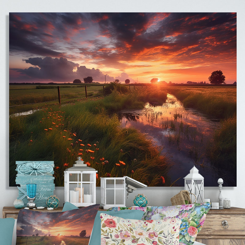 «A Single Tree Glorious Sunset In Flanders Fields», reproduction sur toile, Toile tendue, H 34 po x l 44 po x P 1,5 po