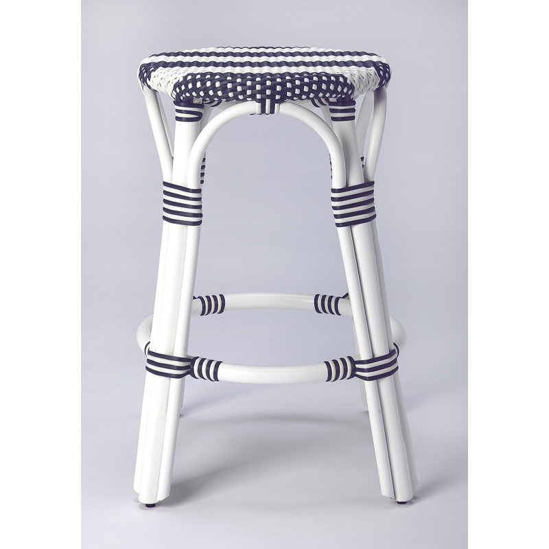 Chaise de bar en rotin Stockett, Blanc, Tabouret de comptoir (siège d'une hauteur de 24 p