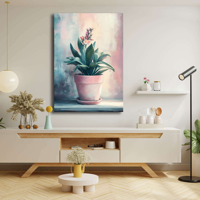 Pink Flower Pot Botanical Wall Art, 39.4" H x 27.6" W