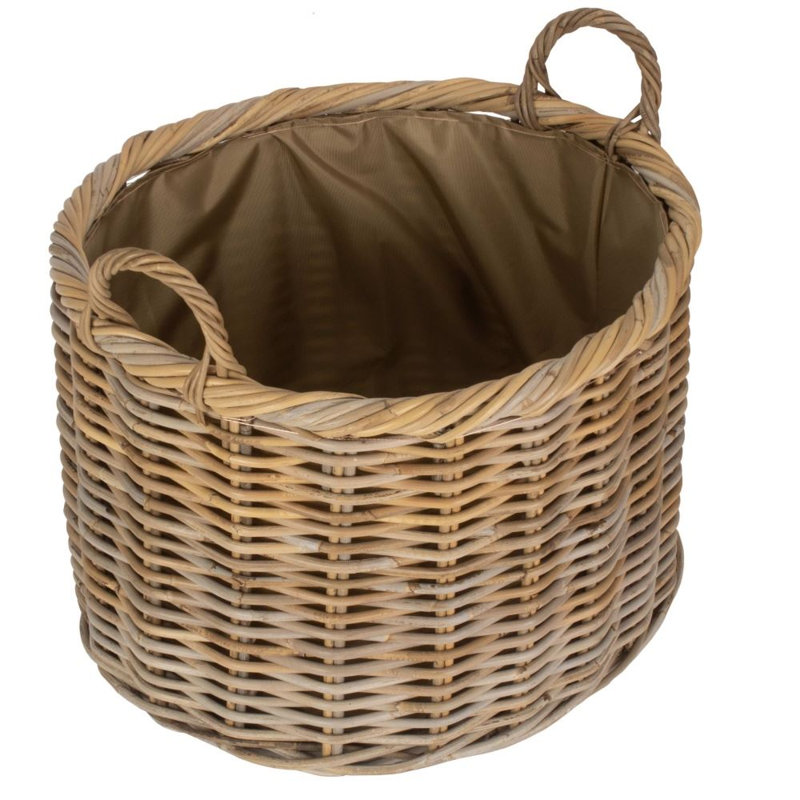 Lugowe Rattan Log Carrier Basket with Lining, 38cm H x 57cm W x 50cm D