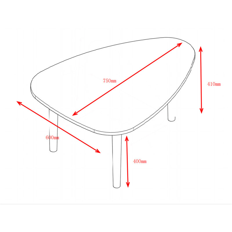 Egg Shape Coffee Table With Modern Design, 16.14" H x 31.1" W x 23.62" D