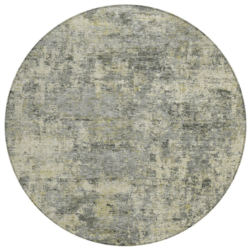 Tapis extérieur rond lavable abstrait étain et beige 8 pi 8 po