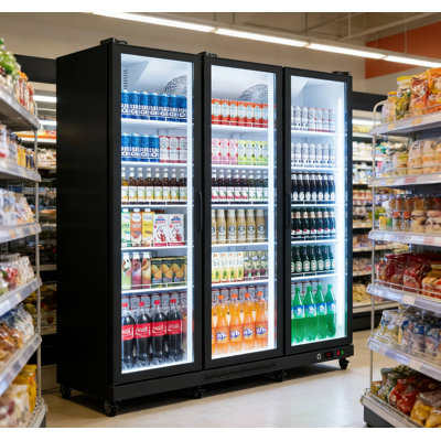 42.4 Cu.Ft. 3 Door Commercial Beverage Cooler, Frost-Free Display Refrigerator with 360° Circulation Cooling