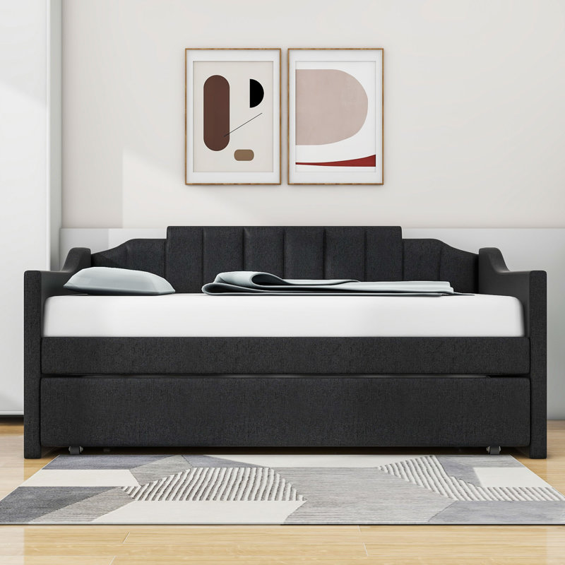 Vanner Twin Size Upholstered Daybed With Twin Size Trundle And Slats, Black