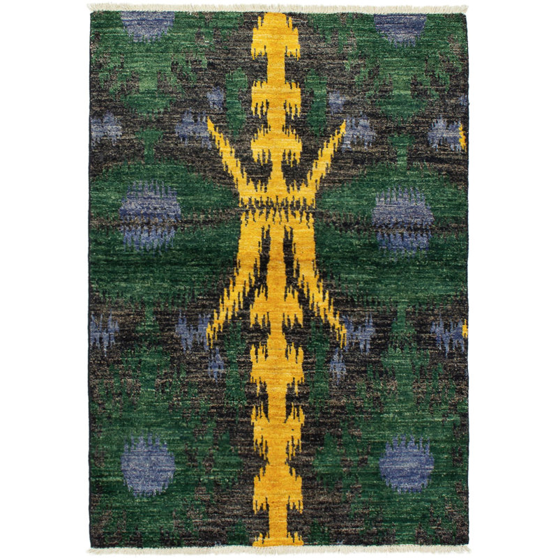 Tapis décoratif en laine noué à la main de conception unique 3 pi 10 po x 6 pi Benayah New Age