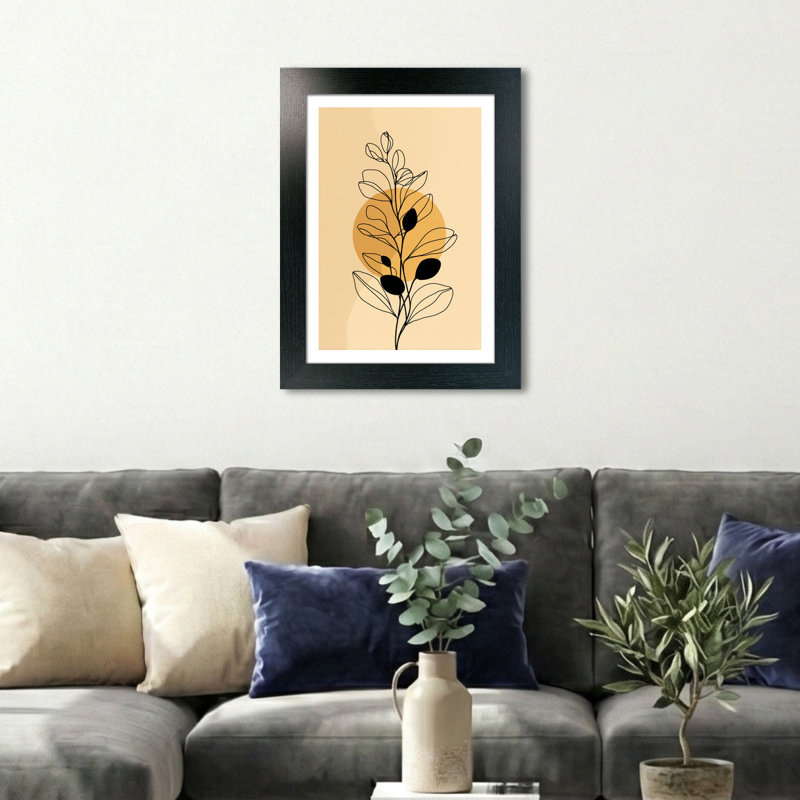 Scandinavian Minimalist Eucalyptus Line Art Wall Art - Subtle Beige Botanical Composition, Premium Home Decor Giclee Art Print 1 Piece Wall Art