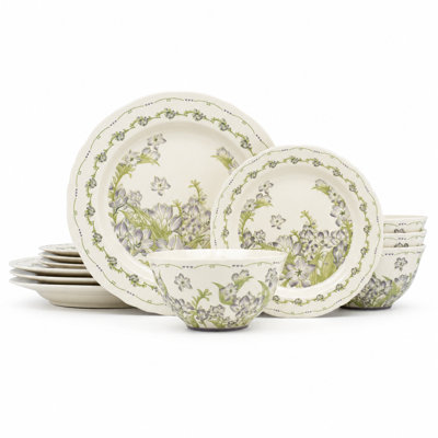 Service de vaisselle en céramique à motif floral Freesia de 12 pièces pour 4 personnes Aaleen, allant au four à micro-ondes