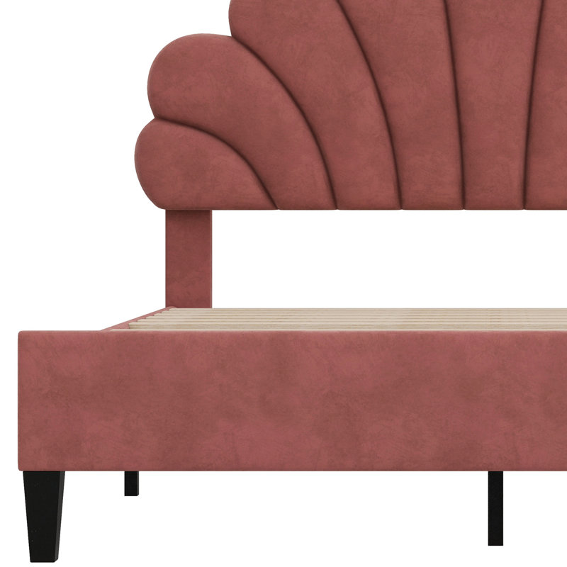 Lit plateforme tapissier avec tête de lit à motif floral, Pâte de haricots rouge, Grand lit