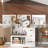 Elevate Your Entryway: U-Can Modern Bench with Coat Rack & Storage, 3 Shelves & Drawers - White & Walnut