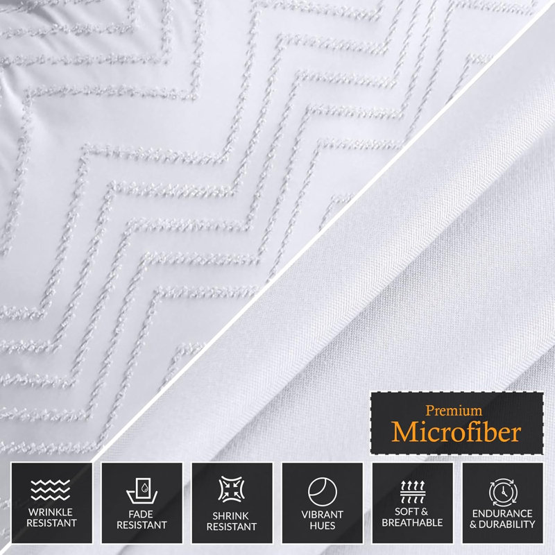 Microfiber Chequered Duvet Cover Set, Double, White