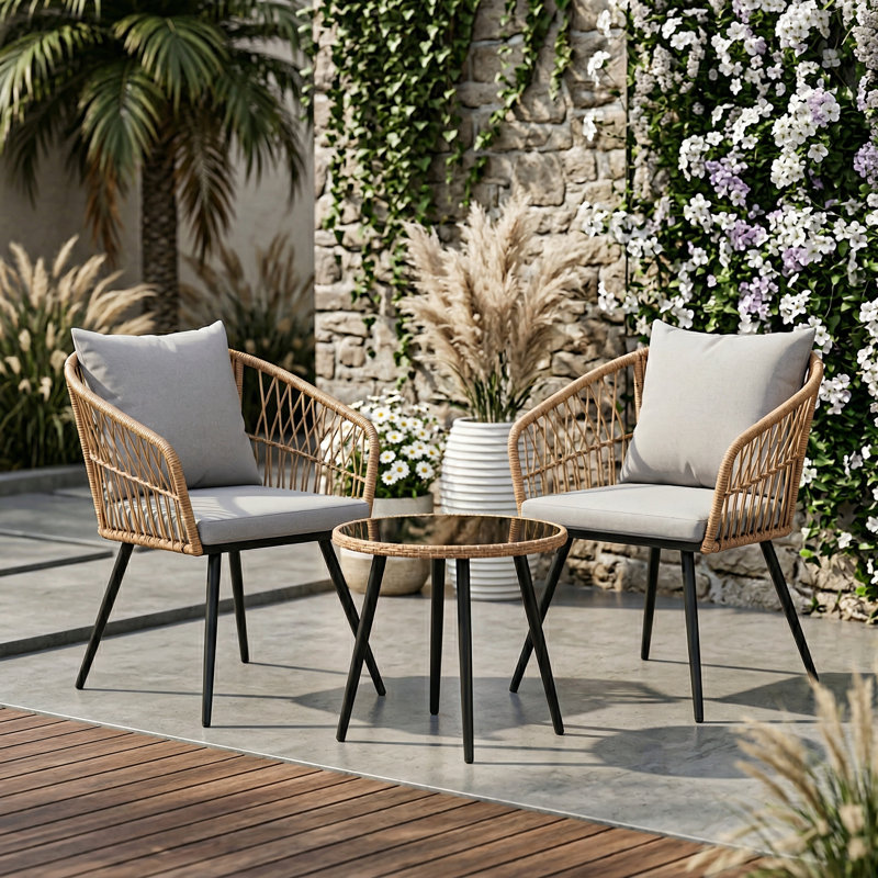 2-Person Outdoor Patio Bistro Set, Yellow, Gray