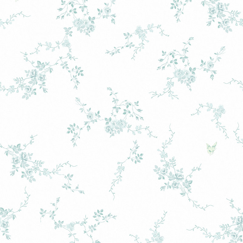 by Rachel Ashwell Butterflies Floral 10m x 52cm Wallpaper Roll, Blue