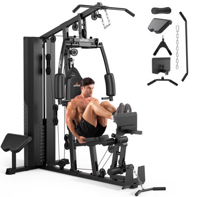 Station de gymnastique tout-en-un FED Fitness FMW2, empilement de poids de 154 lb, presse-jambes et coussin de prédilection pour la gymnastique à domicile