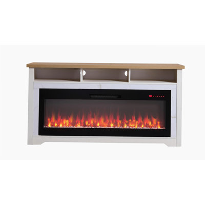 Meuble télé 60 po pour téléviseur de 70 po ou moins avec foyer électrique intelligent de 50 po, blanc