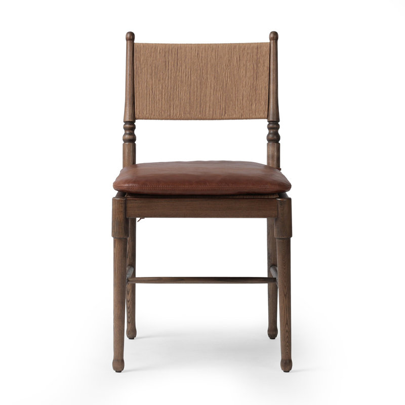 Fayth Dining Chair with Cushion, Antique Walnut, Mahogany Genuine Leather