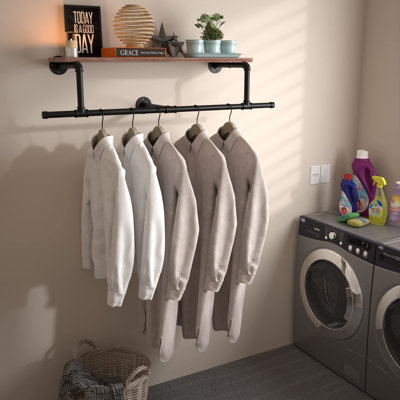 Industrial Pipe Clothing Rack With Top Shelf