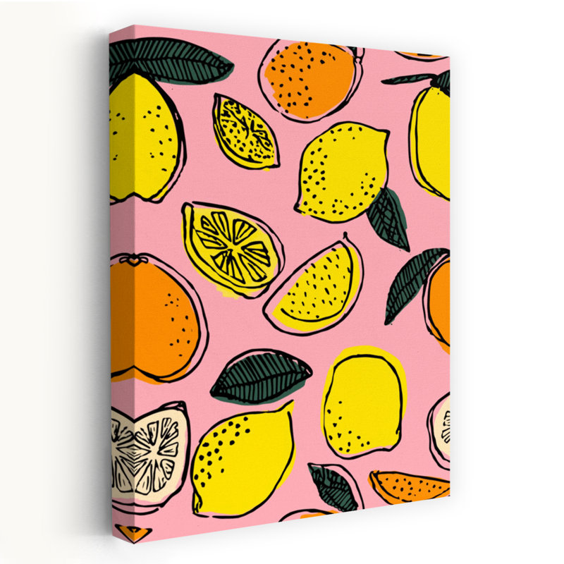 «Vibrant Lemon», motif abstrait de fruits colorés et audacieux, art mural, H 36 po x l 24 po