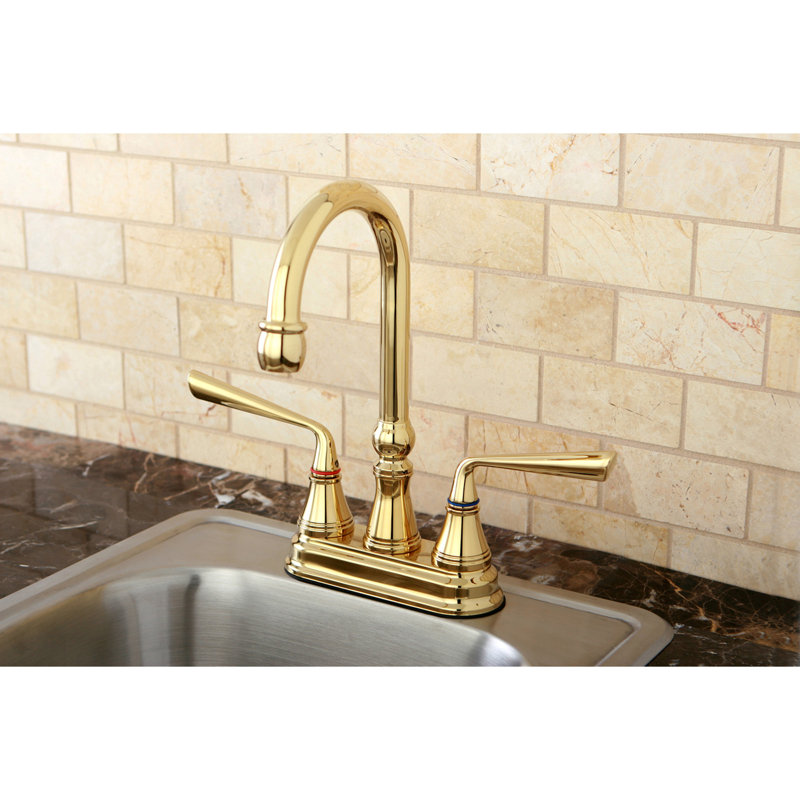 Kingston Brass Silver Sage Two-Handle 2-Hole Deck Mount Bar Faucet, Polished Brass