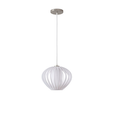Mouton Pendant, Mouton 10.25"D White Satin Shade, Satin Nickel