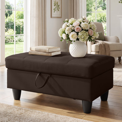 Rectangular Storage Ottoman Bench With Hinged Lid, Faux Leather Footrest For Living Room, Bedroom, Entryway, Brown, 35"X23.5"X17.5"