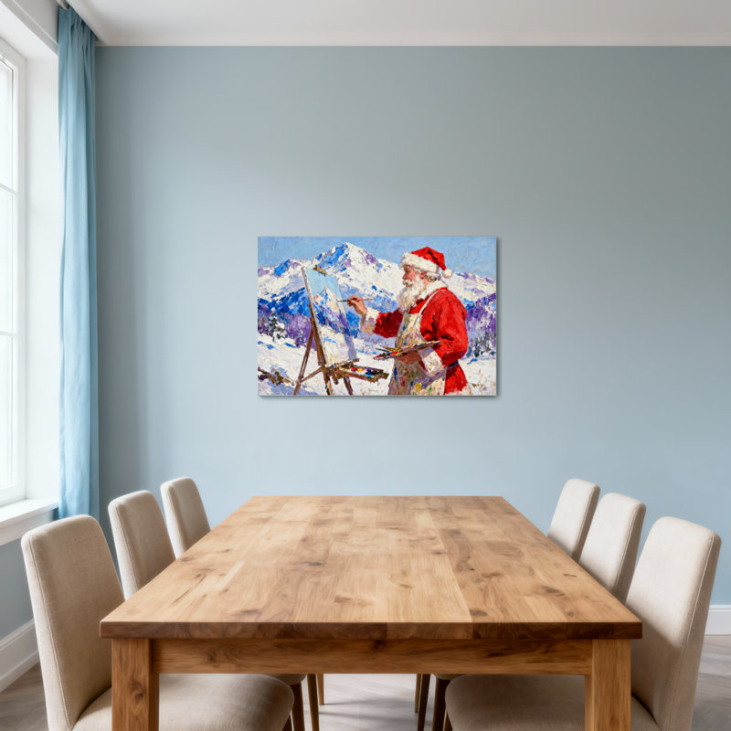 Noël, père Noël, peinture, paysage d'hiver