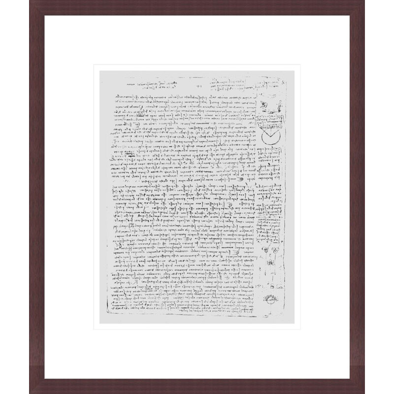 Page from the Codex Leicester by Leonardo da Vinci -Framed Giclee Print, H 16,15 po x l 13,75 po
