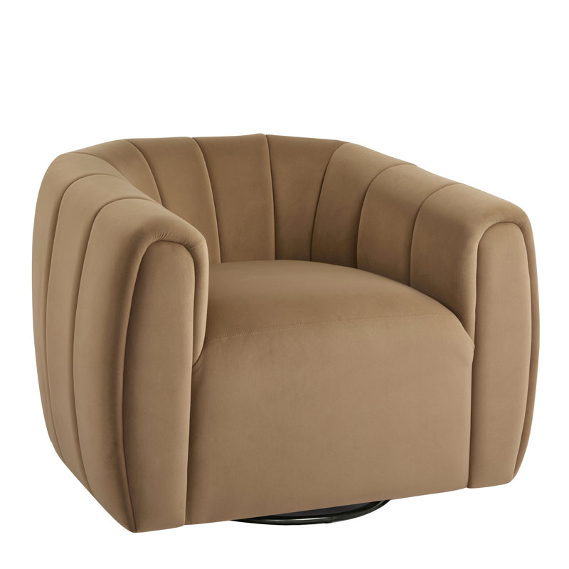 Fauteuil demi-tonneau pivotant rembourré Maravilla, Velours brun clair