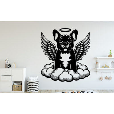 Adhésif décoratif bouledogue français, chien, ange, ailes, décoration, amoureux des chiens, art mural, amoureux des chiens, chien, salle de bain, autocollants muraux, 077DE