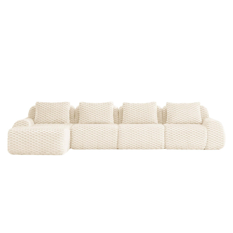 146" Modern L-Shaped Modular Sectional Sofa for Living Room,Flannelette Fabric,Oversized 4-Seater Couch,Deep Seat,Boneless sofa ,Movable Ottoman,Buckle connection,Anti-slip Design,No Assembly