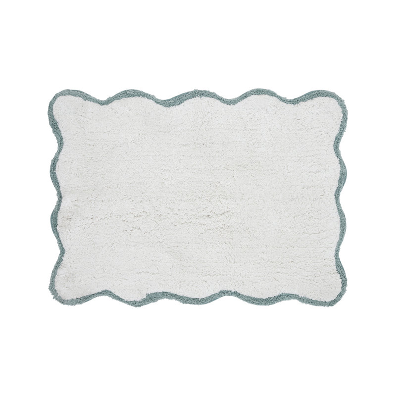 Tapis pour salle de bain en coton Ebern Designs Home Whitman, Simple - L 24 po x l 17 po, Blanc / aqua