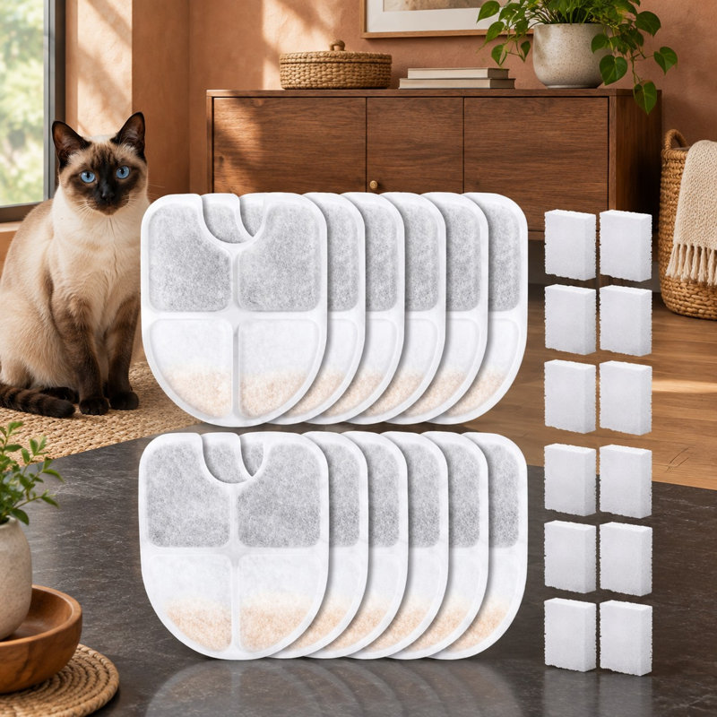 12-Pack Dog Fountain Filter Set for compatible 3Gal/12L dispensers, featuring 4-layer filtration and 12 pump filters.