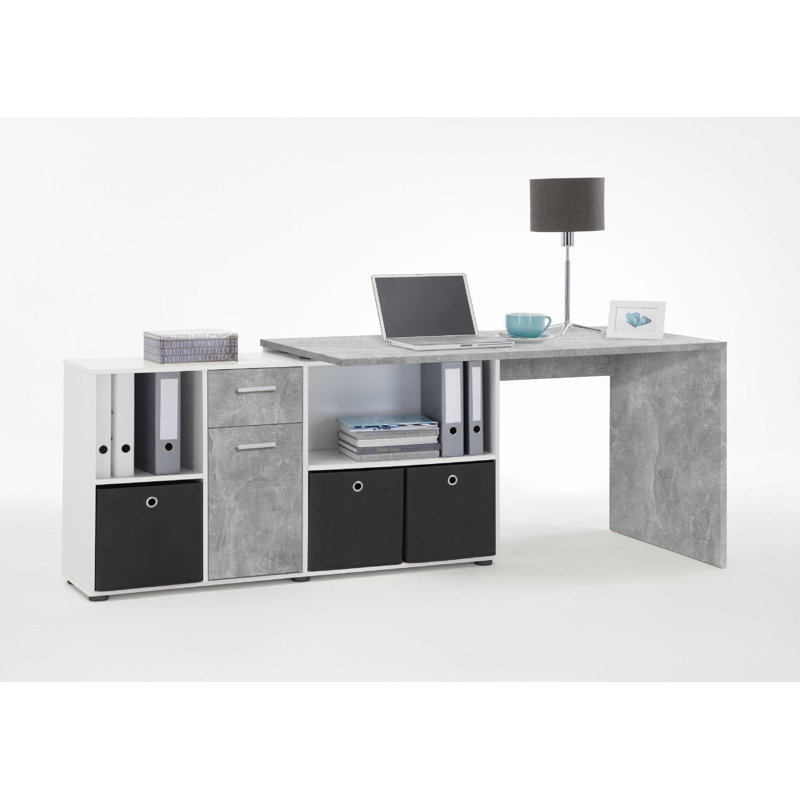 Clumm L-Shaped Writing Desk, White/Grey
