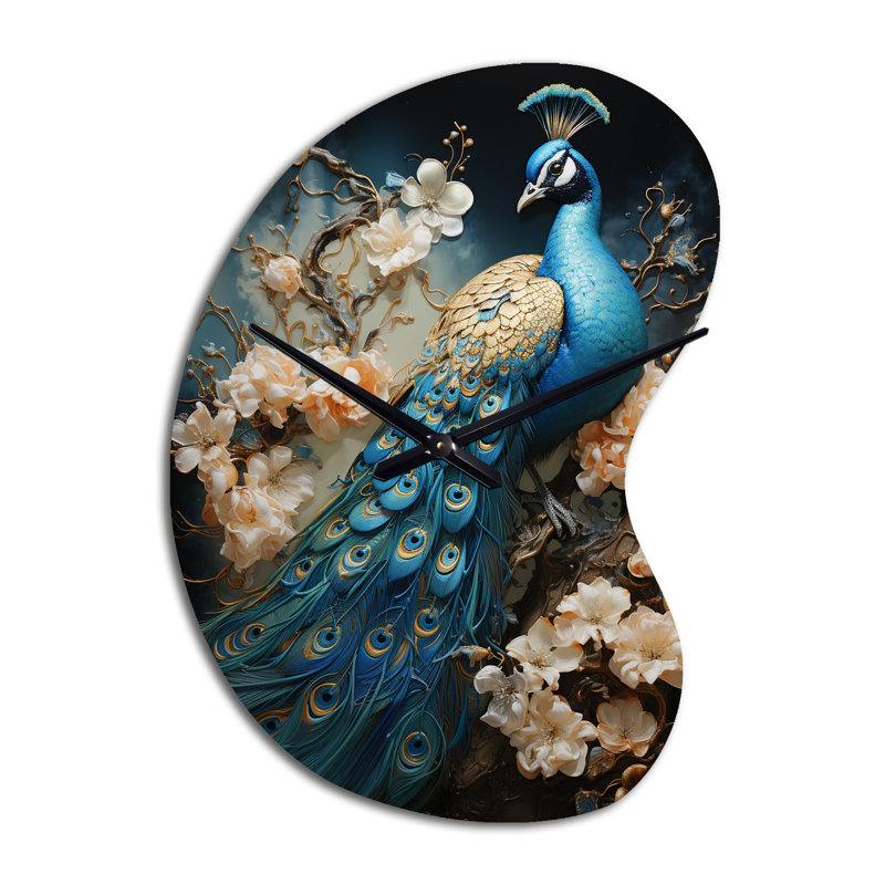 «Peacock Encaustic Portrait I - Peacock», horloges asymétriques en métal, horloge murale, Petit