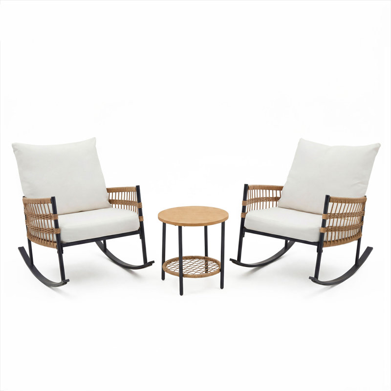 Compact 2-person Rocking Patio Set With Plush Cushions