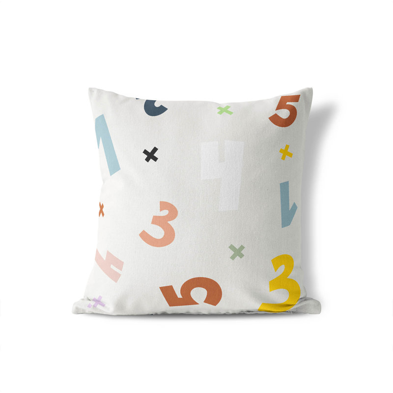 Coussin Numéros, Ivoire / gris anthracite / jaune, H 20 po x l 20 po