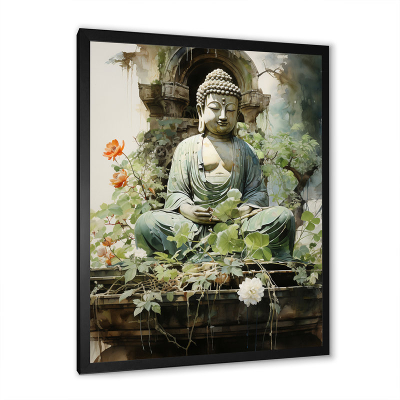 Art bouddhiste vert, art bouddhas sur toile, Cadre photo noir, L 12 po x H 20 po