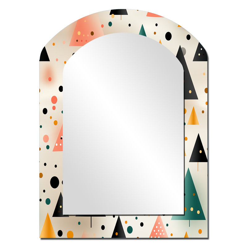 Arbres de minimalisme noirs et jaunes - miroir arqué géométrique, miroir mural noir asymétrique unique, impression d'art en métal