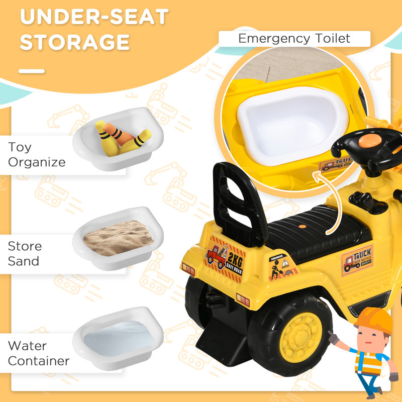 Yellow Kids Excavator Ride-On with Treaded Wheels