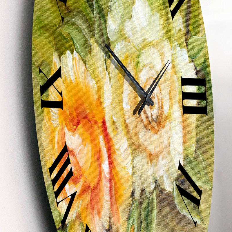 Vignes roses blanches et jaunes - horloge murale traditionnelle, Petit