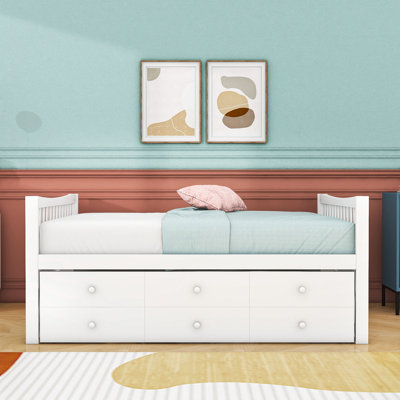 3 Drawers Full Wood Daybed with Twin Trundle by Lark Manor