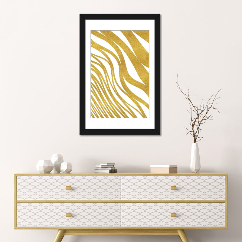 «Golden Wave», impression sur toile, H 32 po x l 24 po x P 1 po, Papier avec cadre noir, Blanc