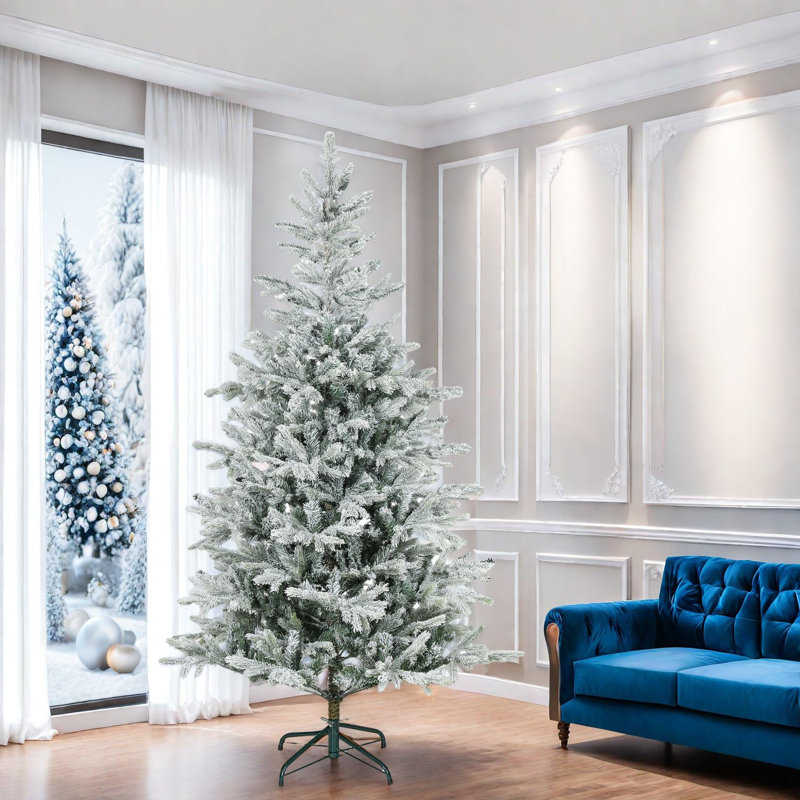 Arbre de Noël artificiel givré Ft avec support en métal robuste pour décoration des Fêtes