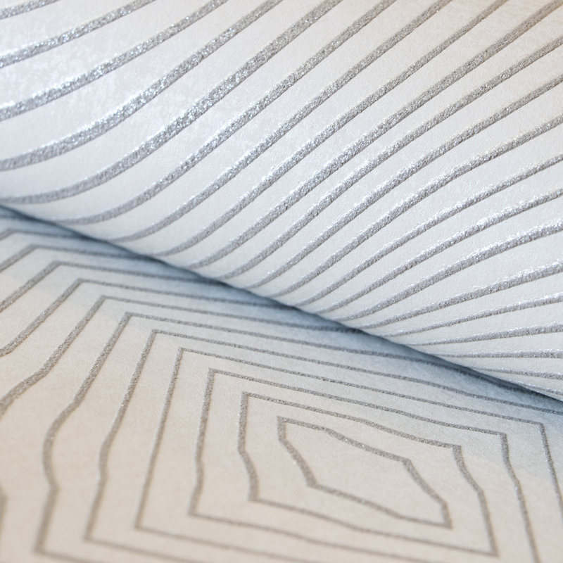 Slow Living 3D Embossed Glitter Geometric Wallpaper Roll, Ivory White