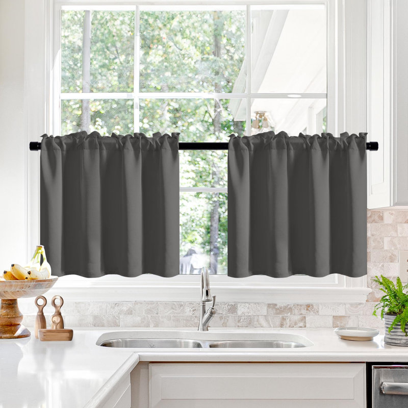 Short Room Darkening Thermal Insulated Window Curtains (Set of 2), 30" W x 24" L, Dark Gray
