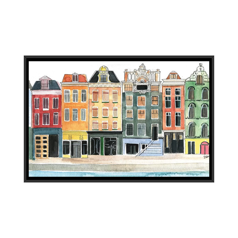 « amsterdam », impression sur toile, H 18 po x l 26 po x P 1,5 po, Toile avec cadre noir, Pas de tapis