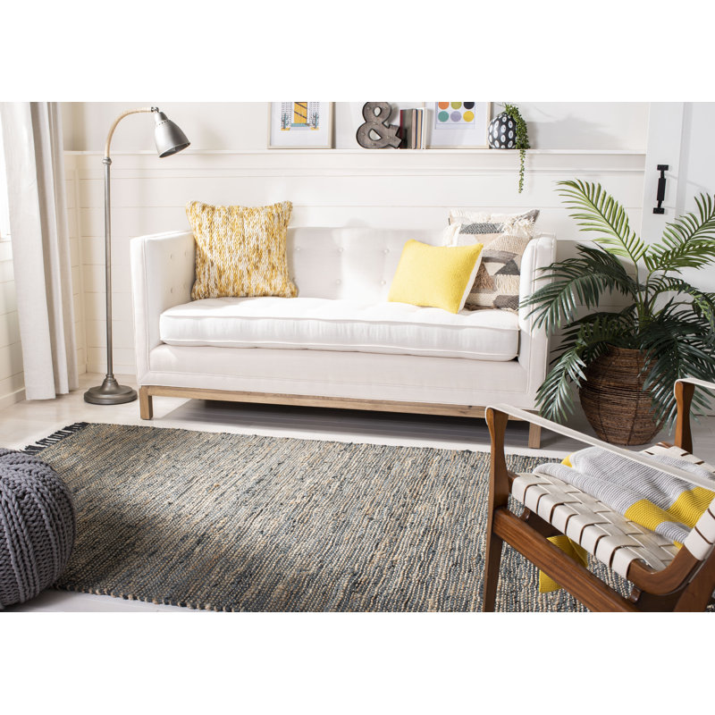 Roslindale Vintage Leather Hand Woven Leather, Jute, And Cotton Rug, Rectangle 5' x 8'