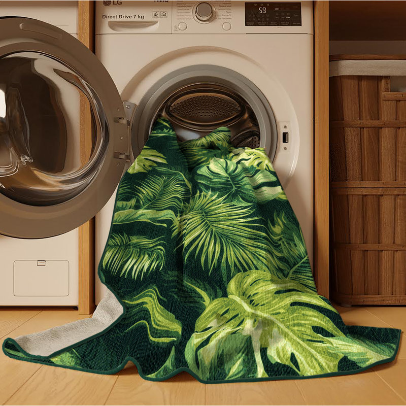  Tapis hawaïen lavable à feuillage vert, Carré 4 pi