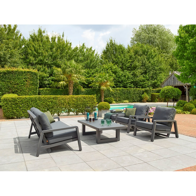 Lava and Charcoal Aluminum Outdoor Ottoman with Sunbrella Cushion