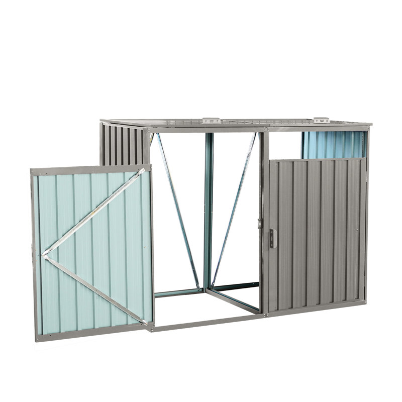 Remise en métal pour poubelle de jardin - La couleur grise peut contenir 2 poubelles, facile à nettoyer et à assembler en acier galvanisé pour l'extérieur, à gratter, ventilée avec des ouvertures, des serrures et des poignées